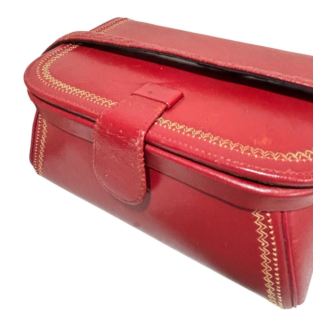 Vintage red leather box purse short handle shoulderbag unique mid century style - Picture 3 of 9